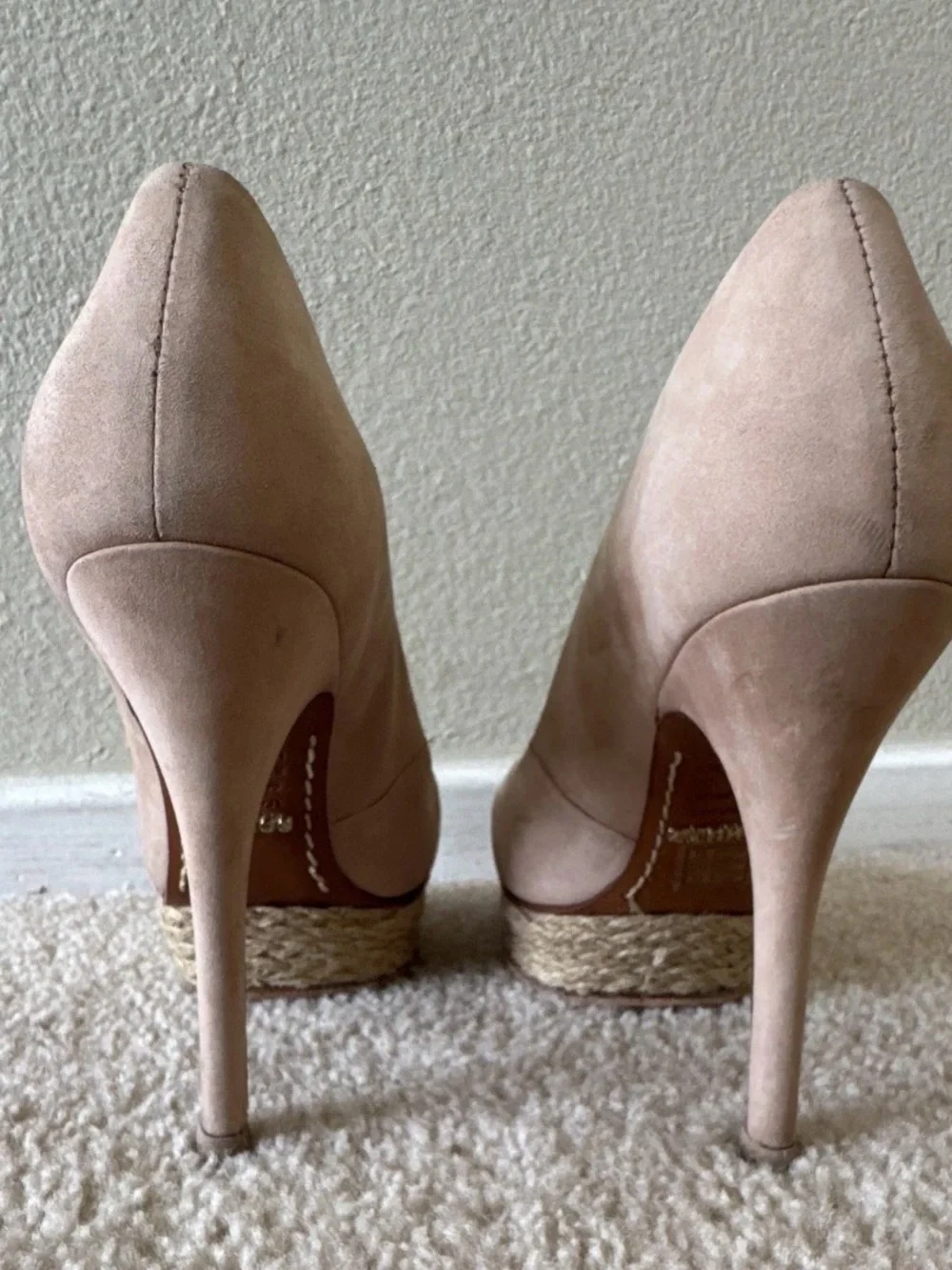 SCHUTZ Beige Suede Platform Pumps with Rope Detail